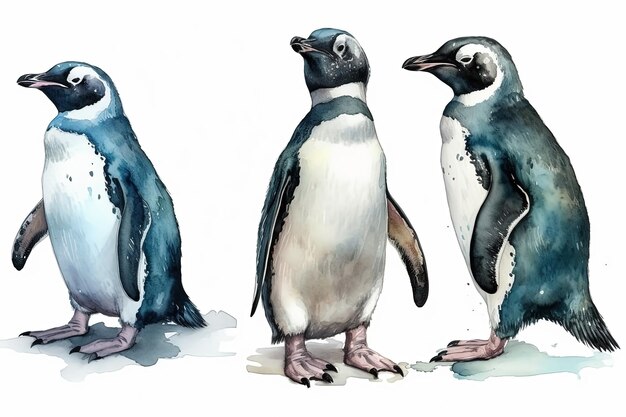 Illustrazione dei pinguini dell'acquerello su priorità bassa bianca
