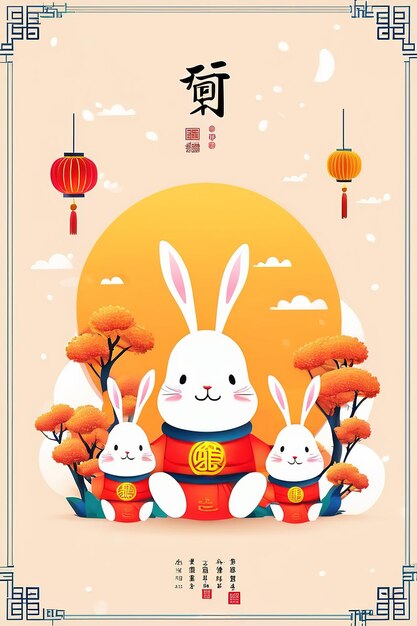Illustrazione del banner del MidAutumn Festival Conigli lunari che fanno picnic all'aperto per le celebrazioni delle vacanze