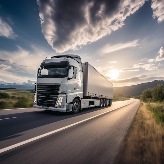 illustrazione del camion semi bianco concentrato in alta velocità ad alta velocità