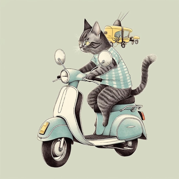 illustrazione del carattere catoon del motociclo di guida del gatto