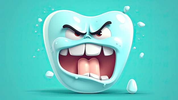 Illustrazione del carattere del dente arrabbiato Igiene dentale orale Servizio di medicina dentale IA generativa