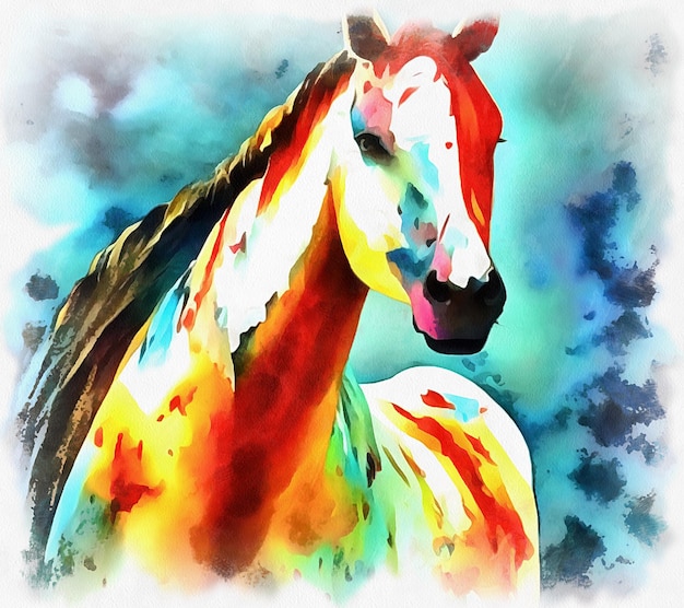 Illustrazione del cavallo nello stile della pittura dell'acquerello su AI generativo della tela di carta