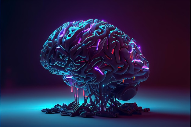 Illustrazione del cervello umano con impulsi di neuronsAI