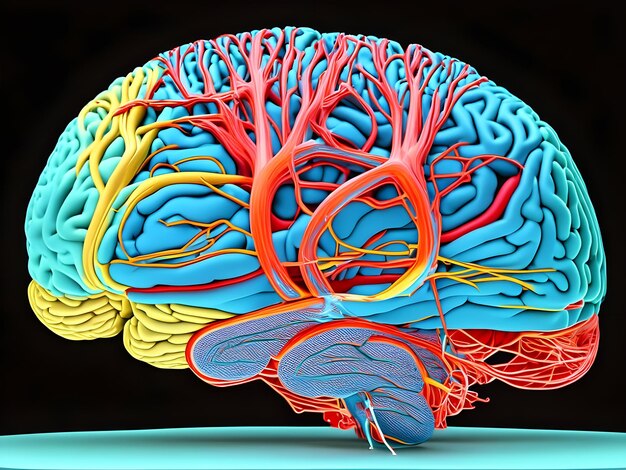 Illustrazione del cervello umano struttura della circolazione sanguigna circolazione sanguigna AI Generato