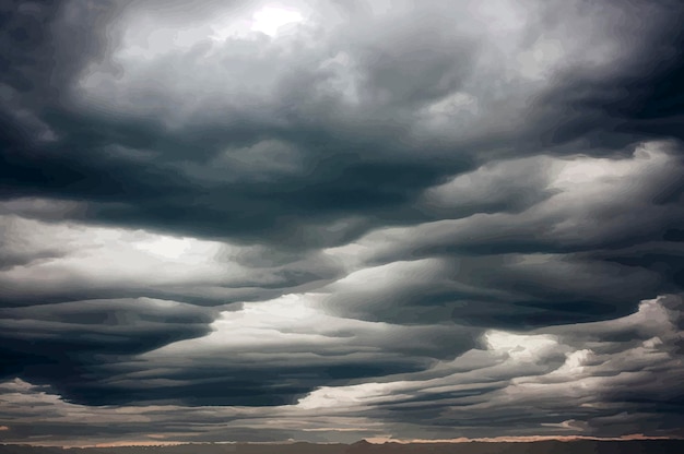 Illustrazione del cielo tempestoso con temporale grigio scuro cumulus cumulus texture di sfondo