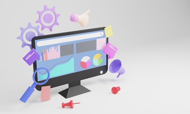 illustrazione del computer portatile concetto di affari dei social media di progettazione 3d