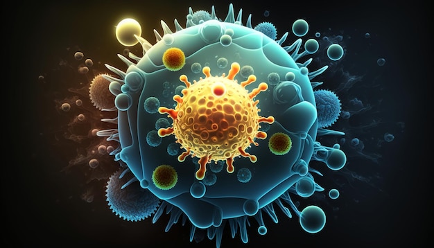 Illustrazione del concetto astratto delle cellule viraliIA generativa