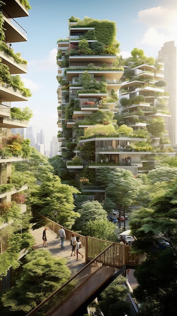 Illustrazione del concetto di città futuristica con spazi verdi