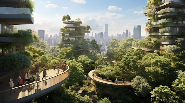 Illustrazione del concetto di città futuristica con spazi verdi