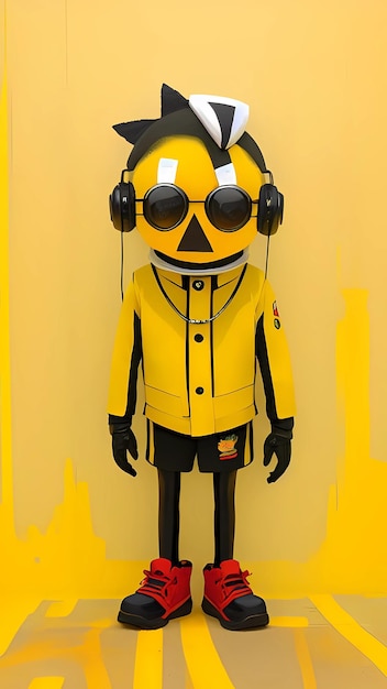 Illustrazione del concetto di design del personaggio dei cartoni animati del robot giallo divertente 3D