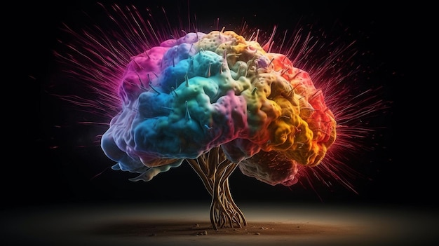 Illustrazione del concetto di intelligenza artificiale generativa raffigurante un cervello umano pieno di conoscenza e creatività