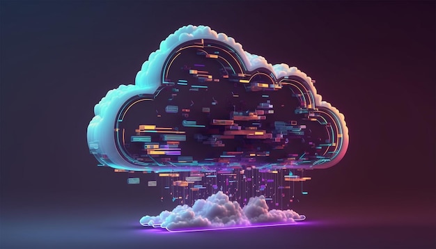 illustrazione del concetto di tecnologia di cloud computing al neon AI generativa