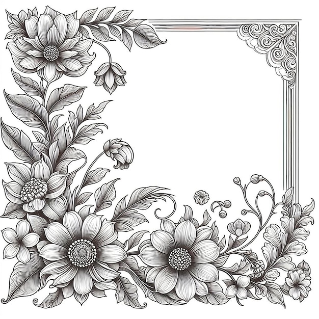 Illustrazione del contorno del fiore del bordo dell'angolo