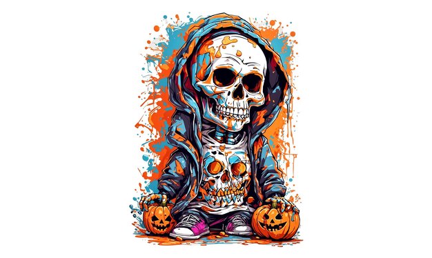 Illustrazione del cranio con l'immagine di concetto di halloween di colori