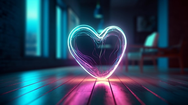 Illustrazione del cuore al neon con elemento d'amore futuristico Design per il giorno di San Valentino IA generativa