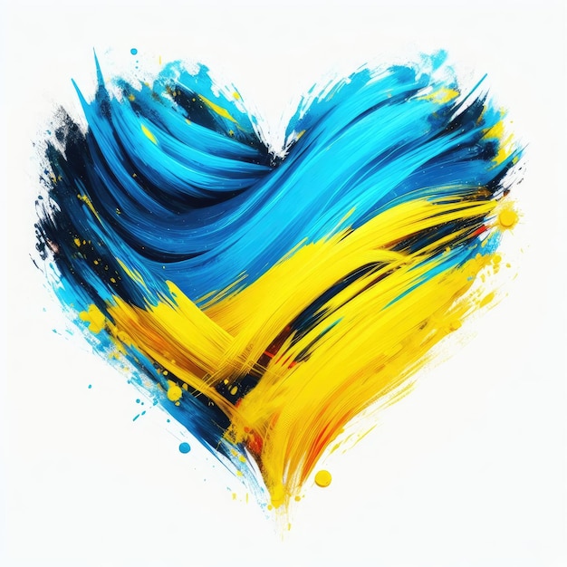 Illustrazione del cuore della bandiera dell'Ucraina isolata su uno sfondo bianco
