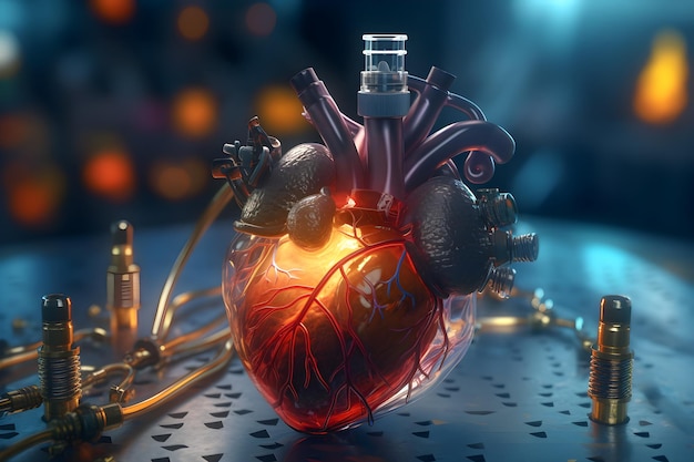 Illustrazione del cuore di una malattia e della tecnologia moderna Cuore simbolico nella cardiologia medica