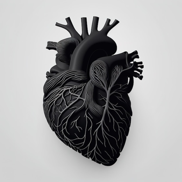 Illustrazione del cuore umano nel disegno incandescente effetto 3d con uno sfondo isolato