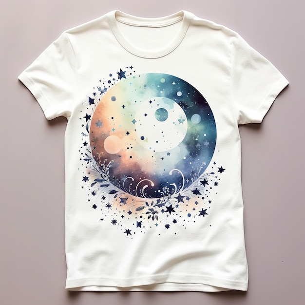illustrazione del design di una maglietta di ispirazione celeste con una notte