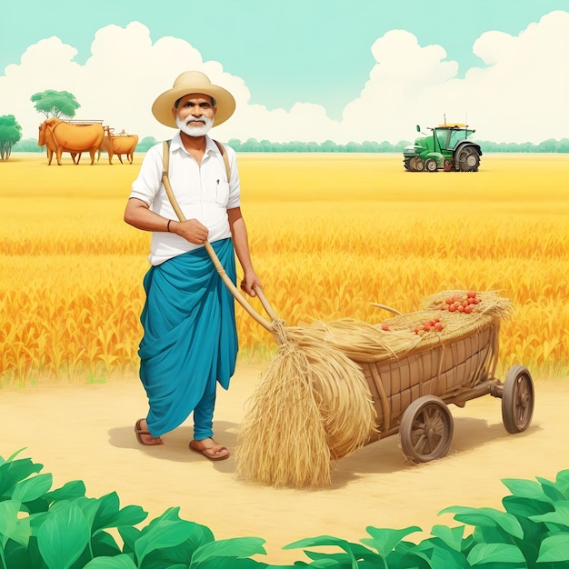 Illustrazione del disegno della Giornata nazionale dell'agricoltore Kisan Diwas India Illustrazione dell'agricoltore Genera intelligenza artificiale