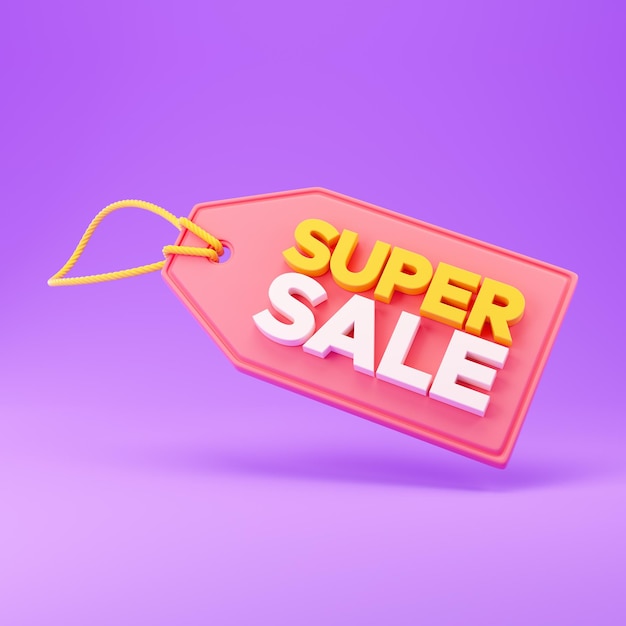 Illustrazione del distintivo di vendita su sfondo viola. rendering 3D.