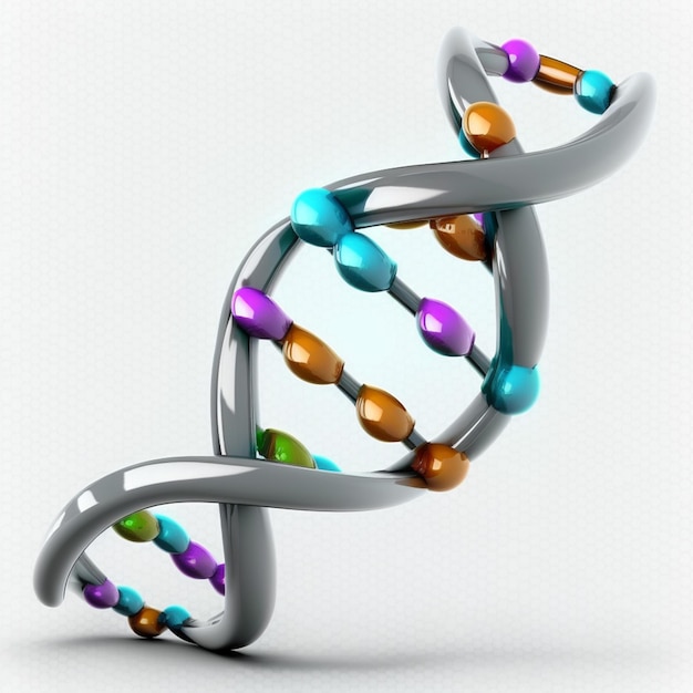 Illustrazione del DNA 3D su sfondo bianco isolato creato con intelligenza artificiale generativa