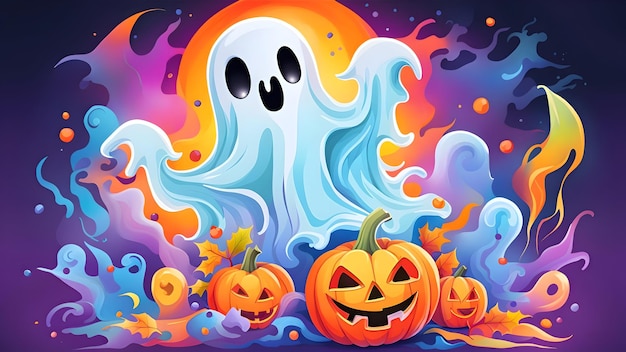 Illustrazione del fantasma e delle zucche di Halloween