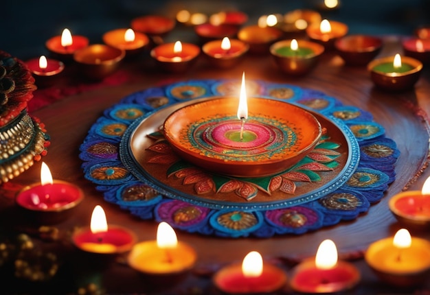 Illustrazione del festival Diwali Lampada Diya con rangoli