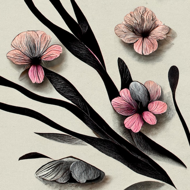Illustrazione del fiore astratto grigio e rosa
