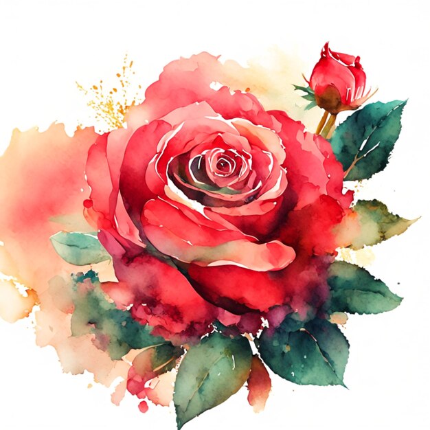 Illustrazione del fiore della rosa rossa dell'acquerello AI generativa