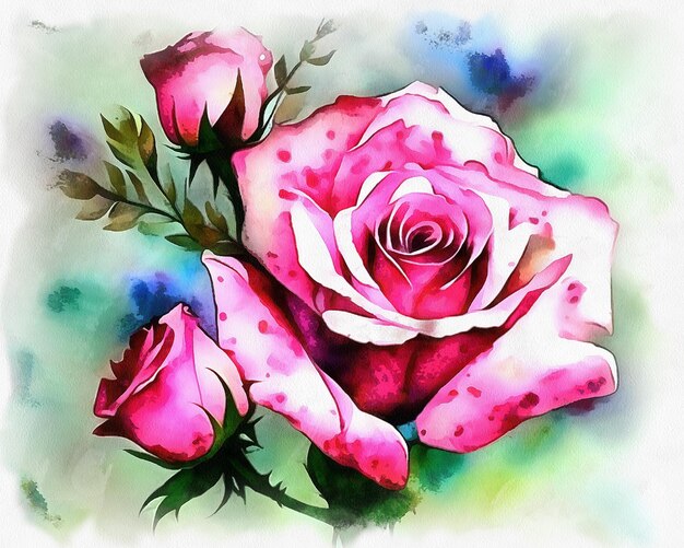 Illustrazione del fiore rosa rosa in stile acquerello su tela di carta AI generativa