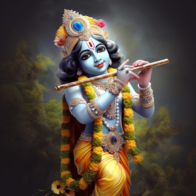 Illustrazione del flauto di piume del dio indiano o bansuri Ai generato