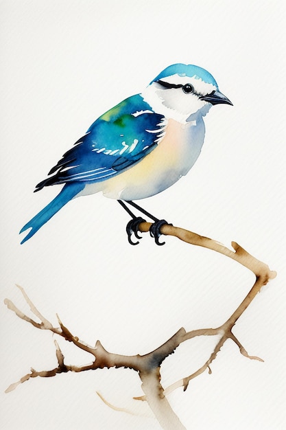 Illustrazione del fondo della carta da parati animale dell'uccello variopinto di stile dell'inchiostro dell'acquerello che sta sul ramo