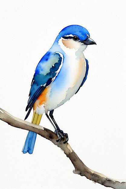 Illustrazione del fondo della carta da parati animale dell'uccello variopinto di stile dell'inchiostro dell'acquerello che sta sul ramo