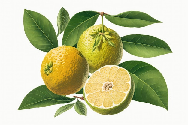 Illustrazione del frutto yuzu su sfondo bianco
