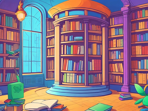 Illustrazione del fumetto della biblioteca del libro