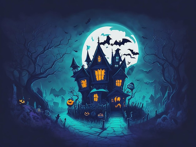 Illustrazione del fumetto di Halloween spaventoso buio della notte