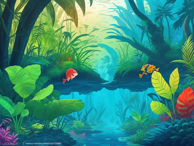 Illustrazione del fumetto di stile della giungla di Aquascape