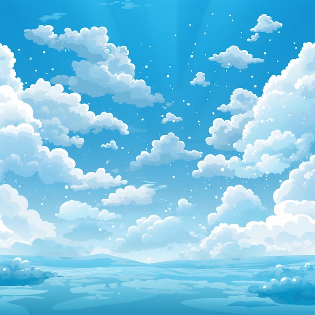 Illustrazione del fumetto di un bel cielo con nuvole e raggi di sole generativi ai