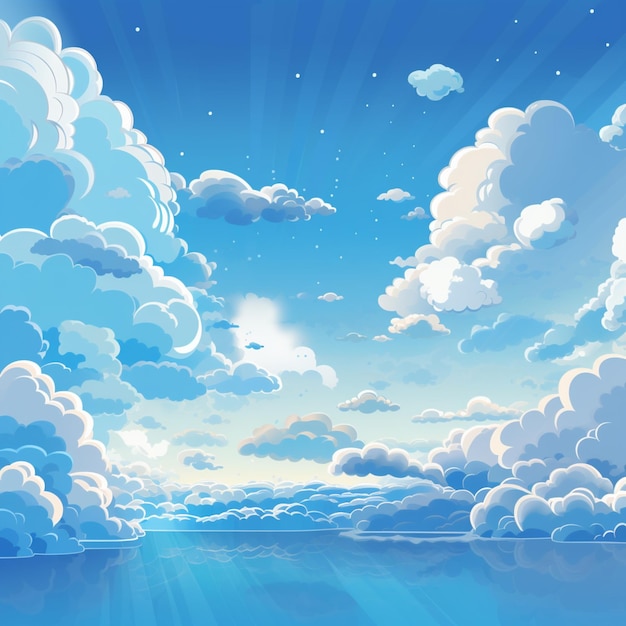 Illustrazione del fumetto di un bel cielo con nuvole e sole generativo ai