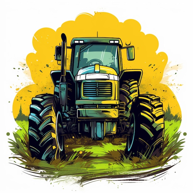 Illustrazione del fumetto di un trattore giallo con grandi pneumatici generativa ai