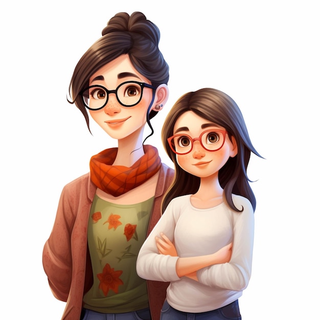 Illustrazione del fumetto di una donna e una ragazza con gli occhiali ai generativa