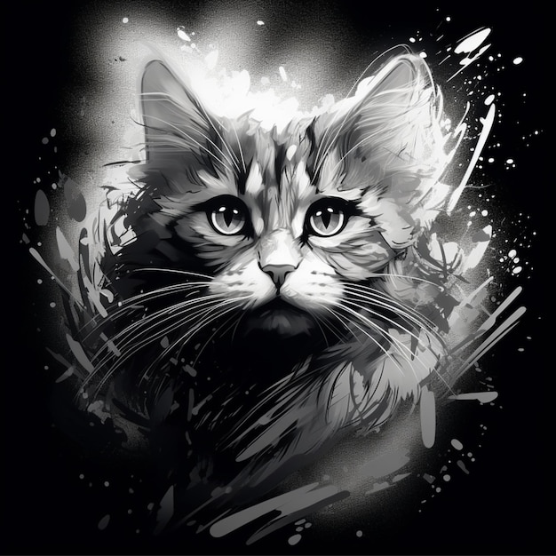 Illustrazione del gatto nero con stile splash art