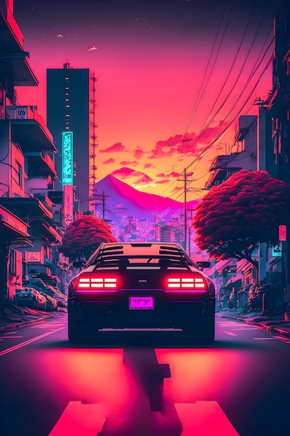 Illustrazione del Giappone synthwave disegnata a mano