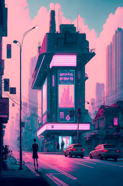 Illustrazione del Giappone synthwave disegnata a mano