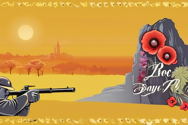 illustrazione del giorno di Anzac con sfondo di fiore di papavero