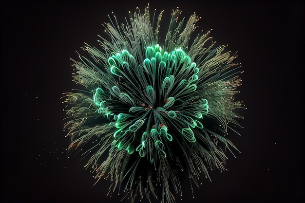 Illustrazione del giorno festivo di Patrick Fuochi d'artificio verde chiaro oro smeraldo bokeh sfondo AI