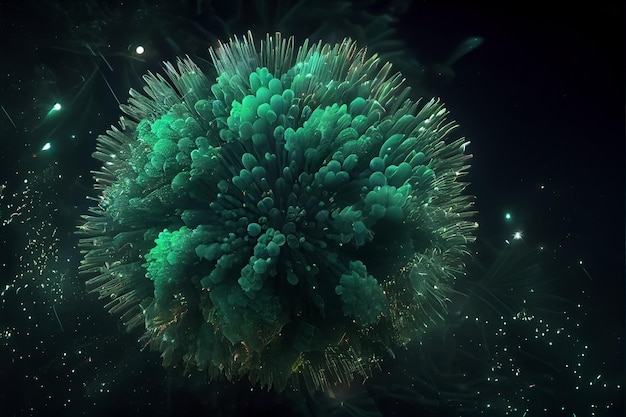 Illustrazione del giorno festivo di Patrick Fuochi d'artificio verde chiaro oro smeraldo bokeh sfondo AI