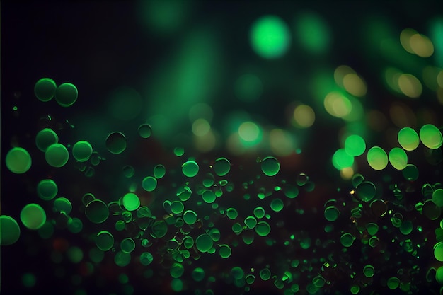 Illustrazione del giorno festivo di Patrick Fuochi d'artificio verde chiaro oro smeraldo bokeh sfondo AI