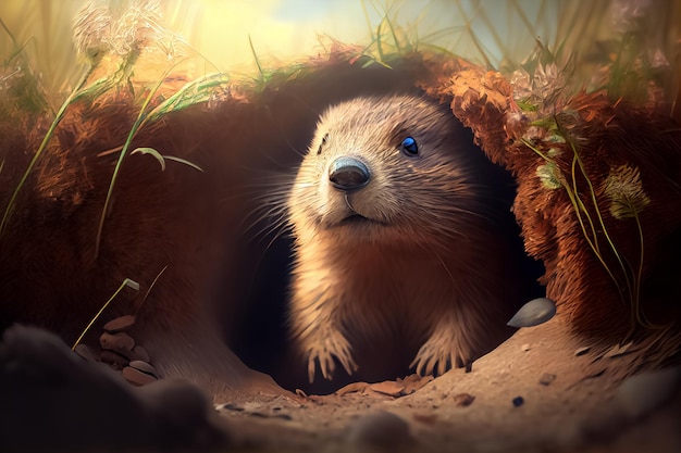 Illustrazione del gopher che emerge dalla tana in primavera AI